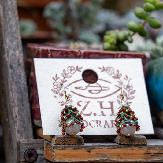 Pearl Christmas Tree Earrings – Handmade Christmas Gift for Her