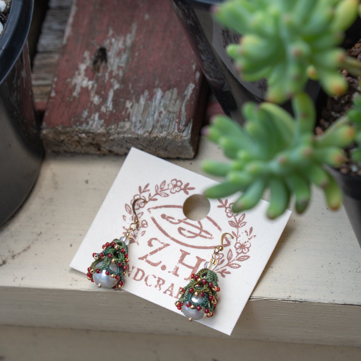 Pearl Christmas Tree Earrings – Handmade Christmas Gift for Her