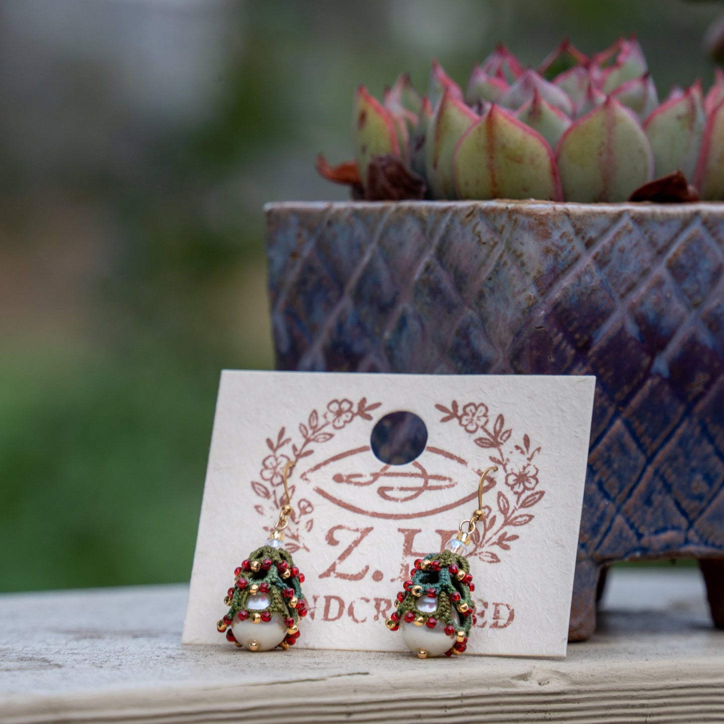 Pearl Christmas Tree Earrings – Handmade Christmas Gift for Her