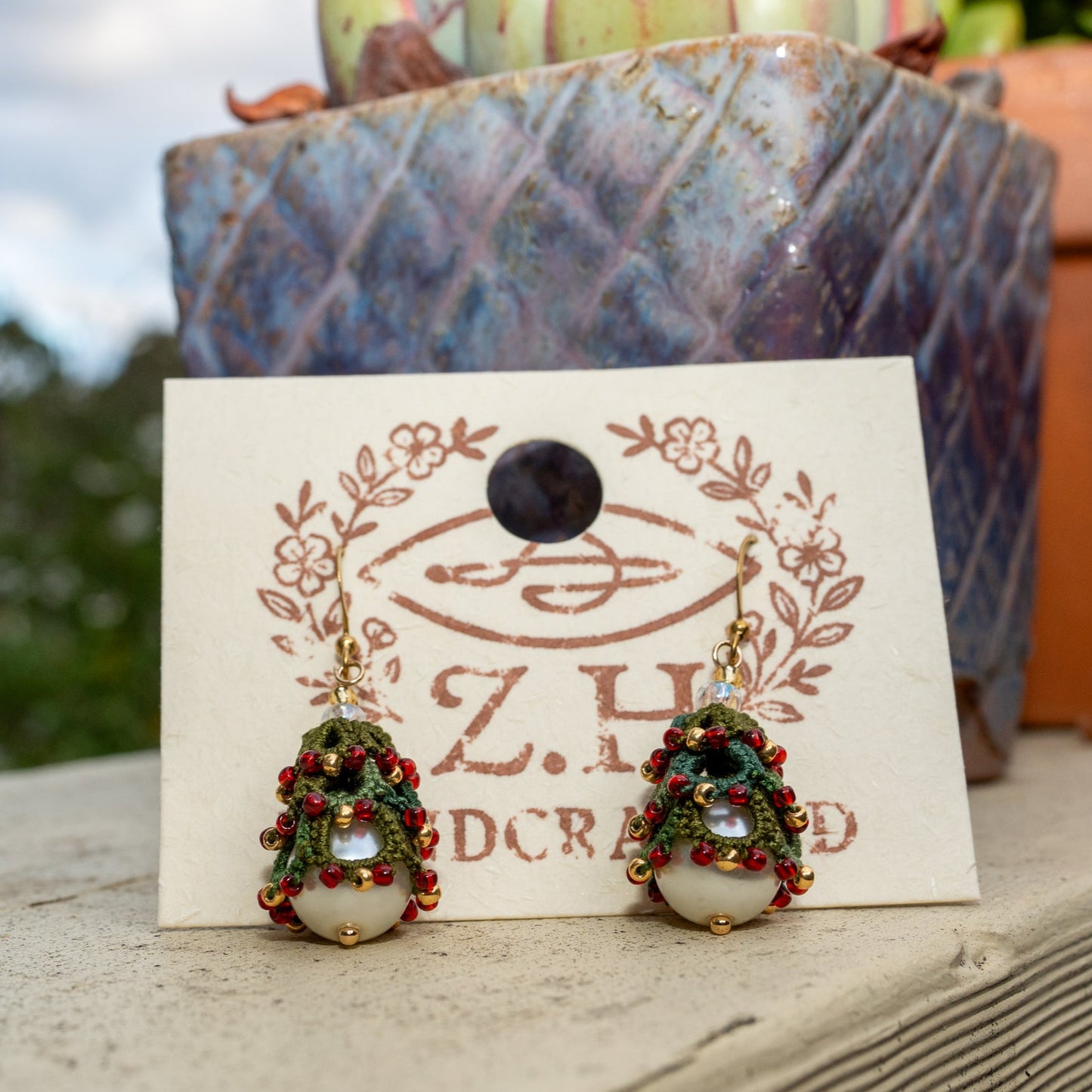 Pearl Christmas Tree Earrings – Handmade Christmas Gift for Her