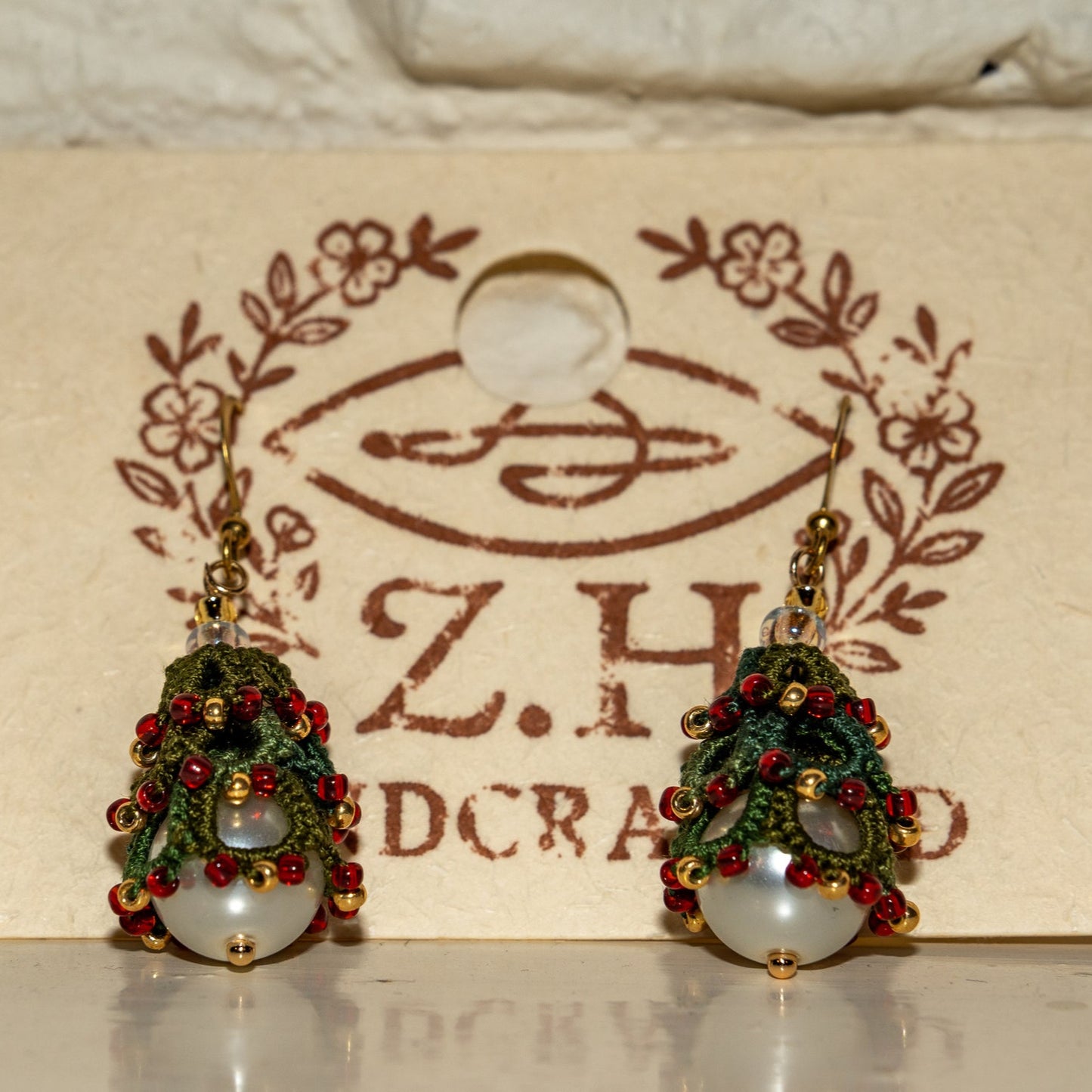 Pearl Christmas Tree Earrings – Handmade Christmas Gift for Her