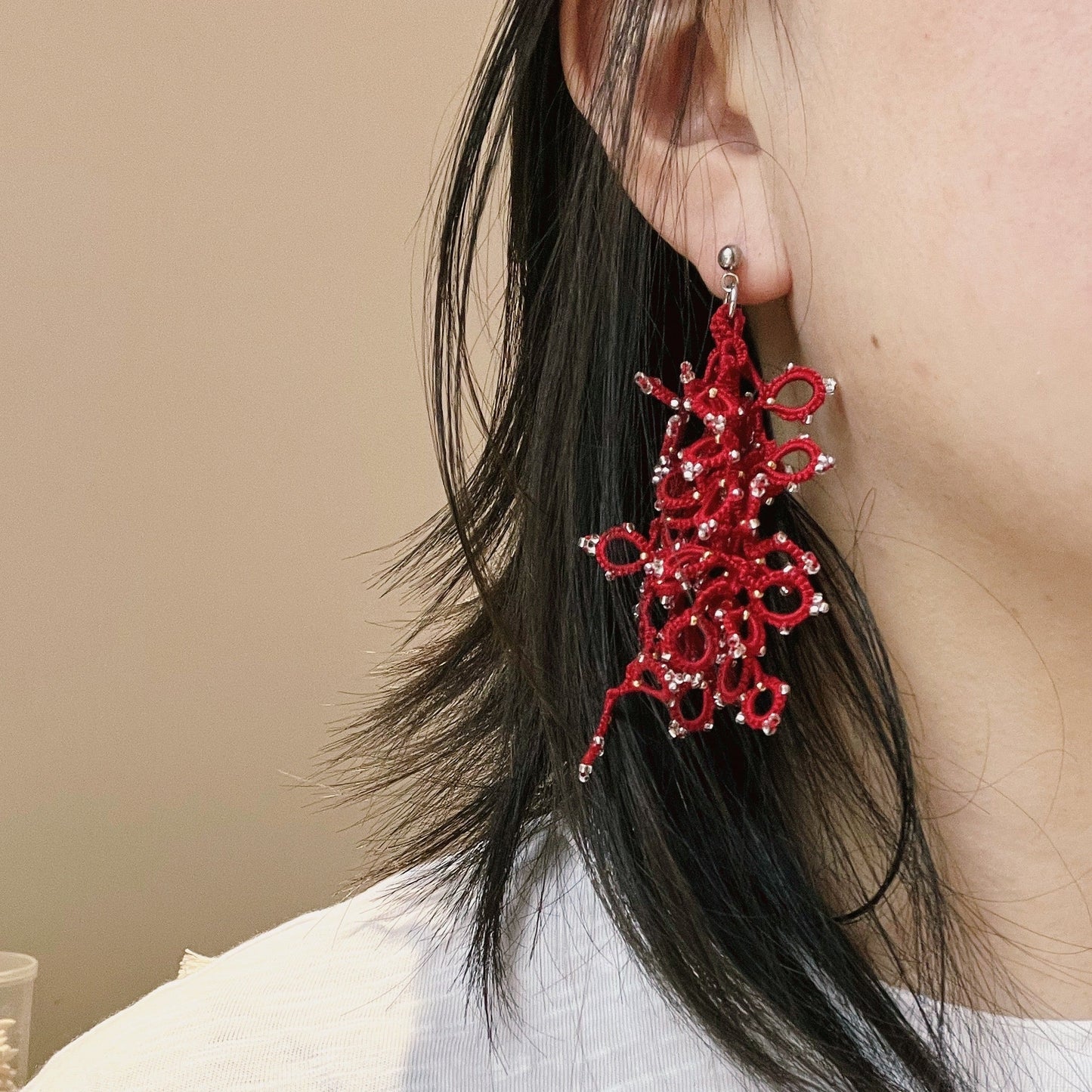 Crimson Whisper Tatting Earrings